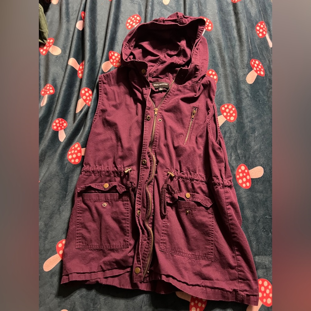 Plum Hooded Vest with Pockets